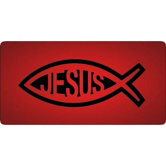 Jesus Fish On Red Fade Photo License Plate