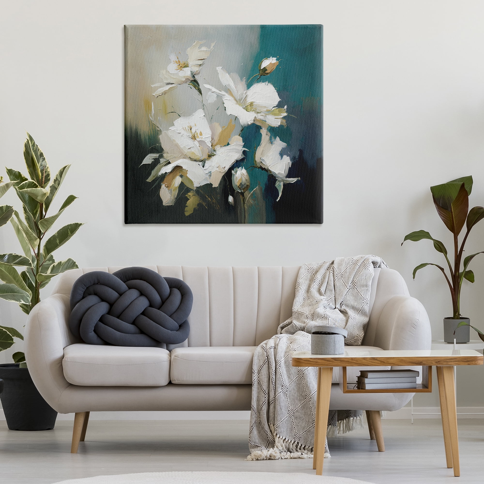 Stupell Industries Painterly Daubed Flowers Plants & Flowers Painting Wrapped Canvas Art Print Wall Art, 36 x 36