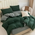 thumbnail image 4 of Pure Era T-Shirt Cotton Jersey Knit Duvet Cover Set Reversible Solid Forest Green/Dark Grey Queen, 4 of 7