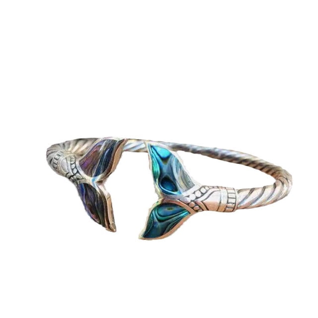 Pulsera de cola de sirena de concha de abulón natural para mujer, brazaletes y brazaletes abiertos, joyería vintage