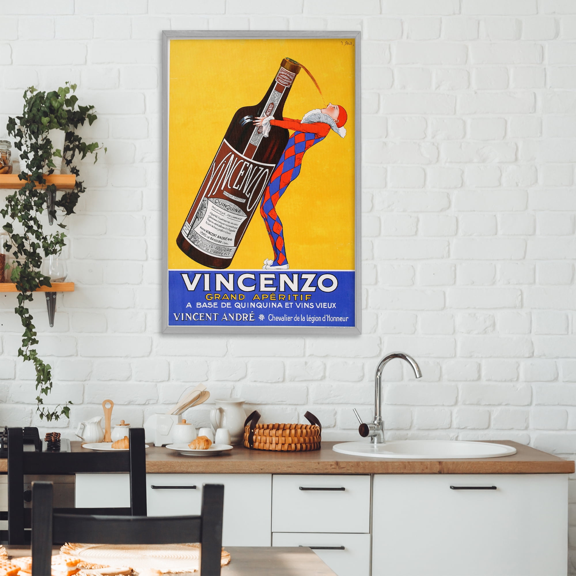 Stupell Industries Vincenzo Vintage Wine Gray Framed Giclee Art, design by Vintage Posters