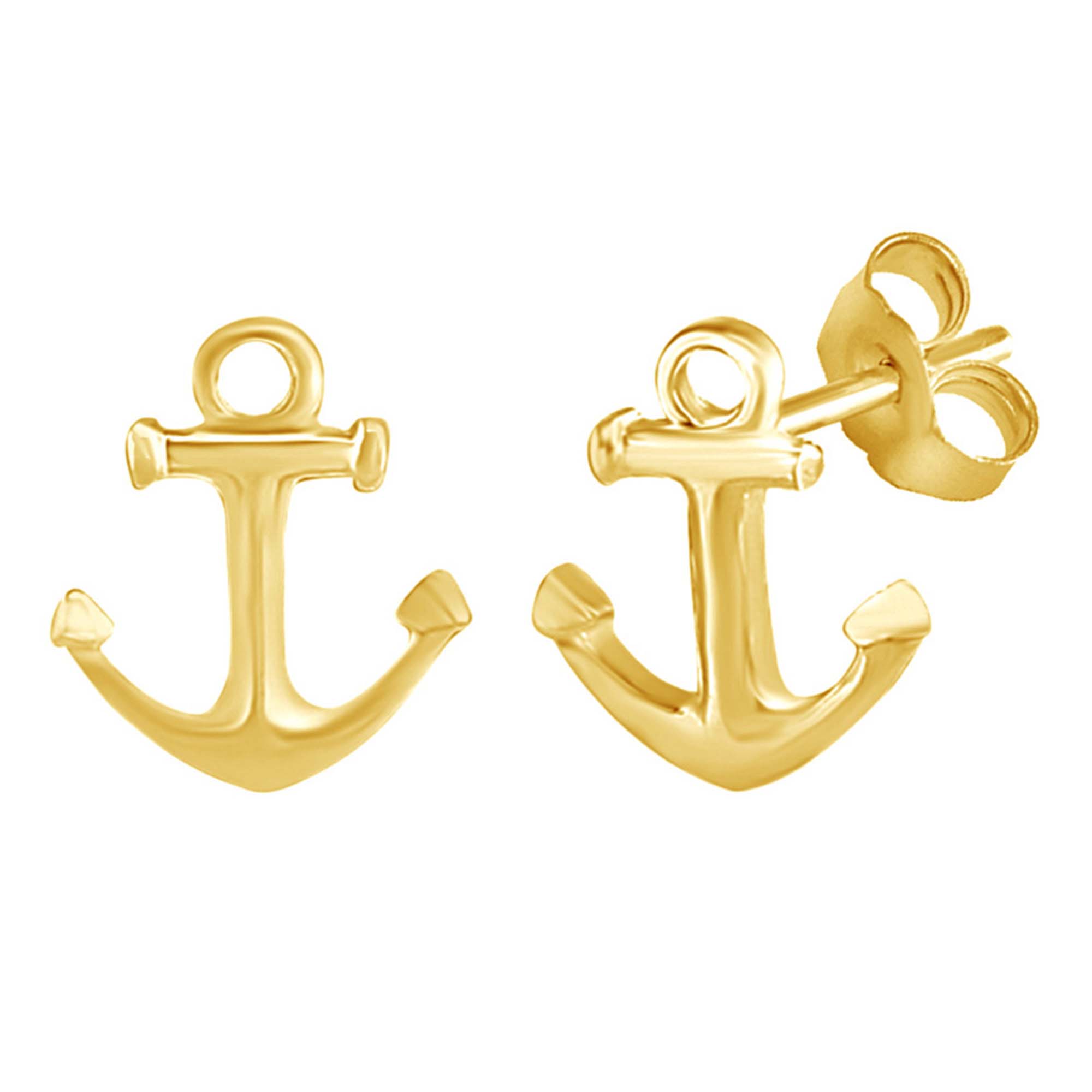 Wishrocks Anchor Stud Earrings 14K Yellow Gold Over Sterling Silver