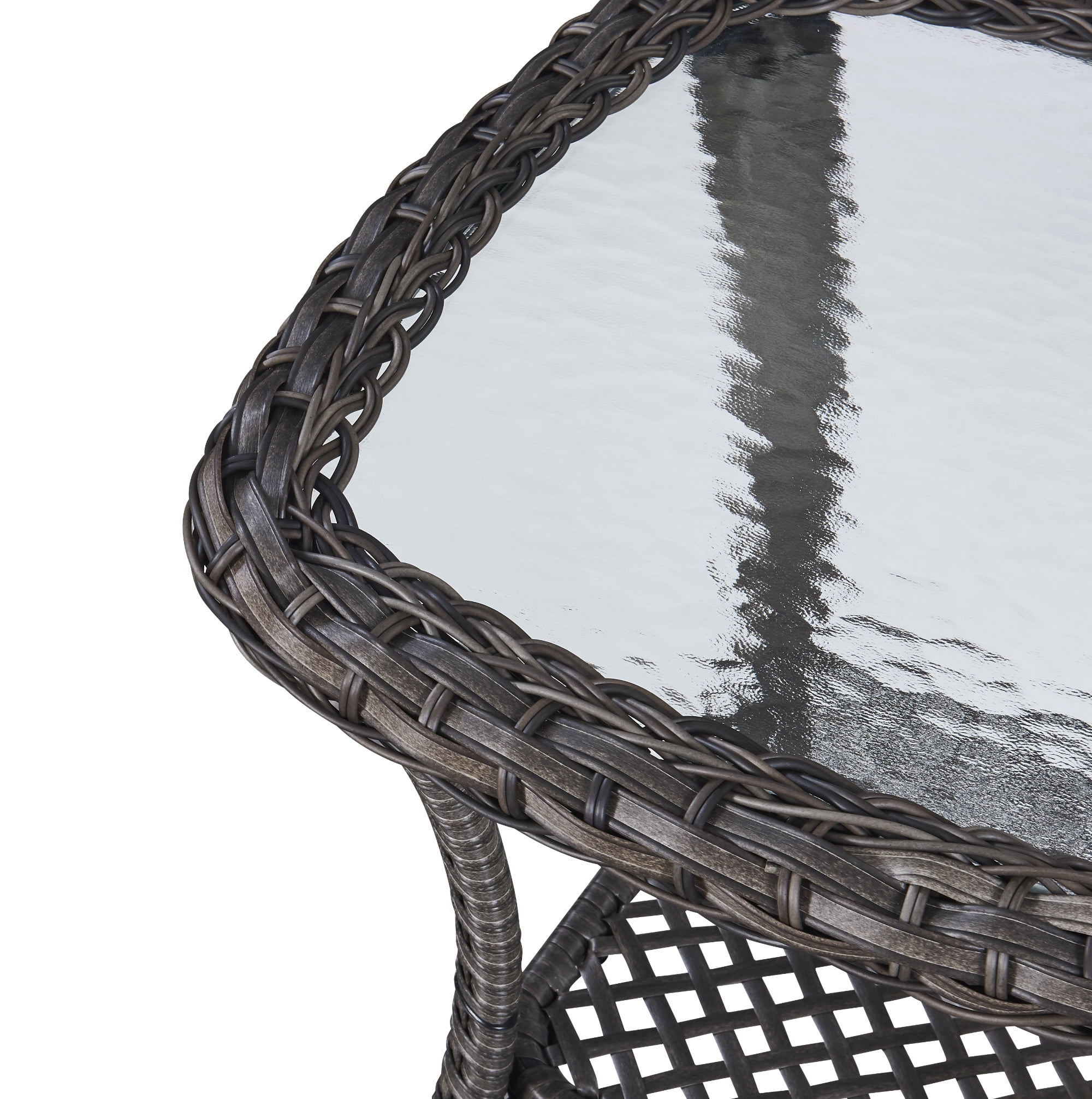 PARKWELL Outdoor Patio Side Table Square Wicker End Table with Glass Top, Gray