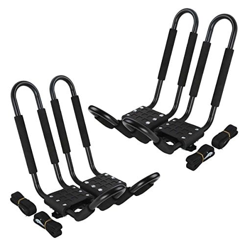 2 Pairs Roof J-Bar Rack Kayak Carrier Boat SUV Canoe Surf Ski Snowboard
