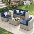 thumbnail image 4 of Amopatio 5 Pieces Patio Conversation Set, Outdoor Sectional PE Rattan Wicker Furniture Seat,NAVY, 4 of 7