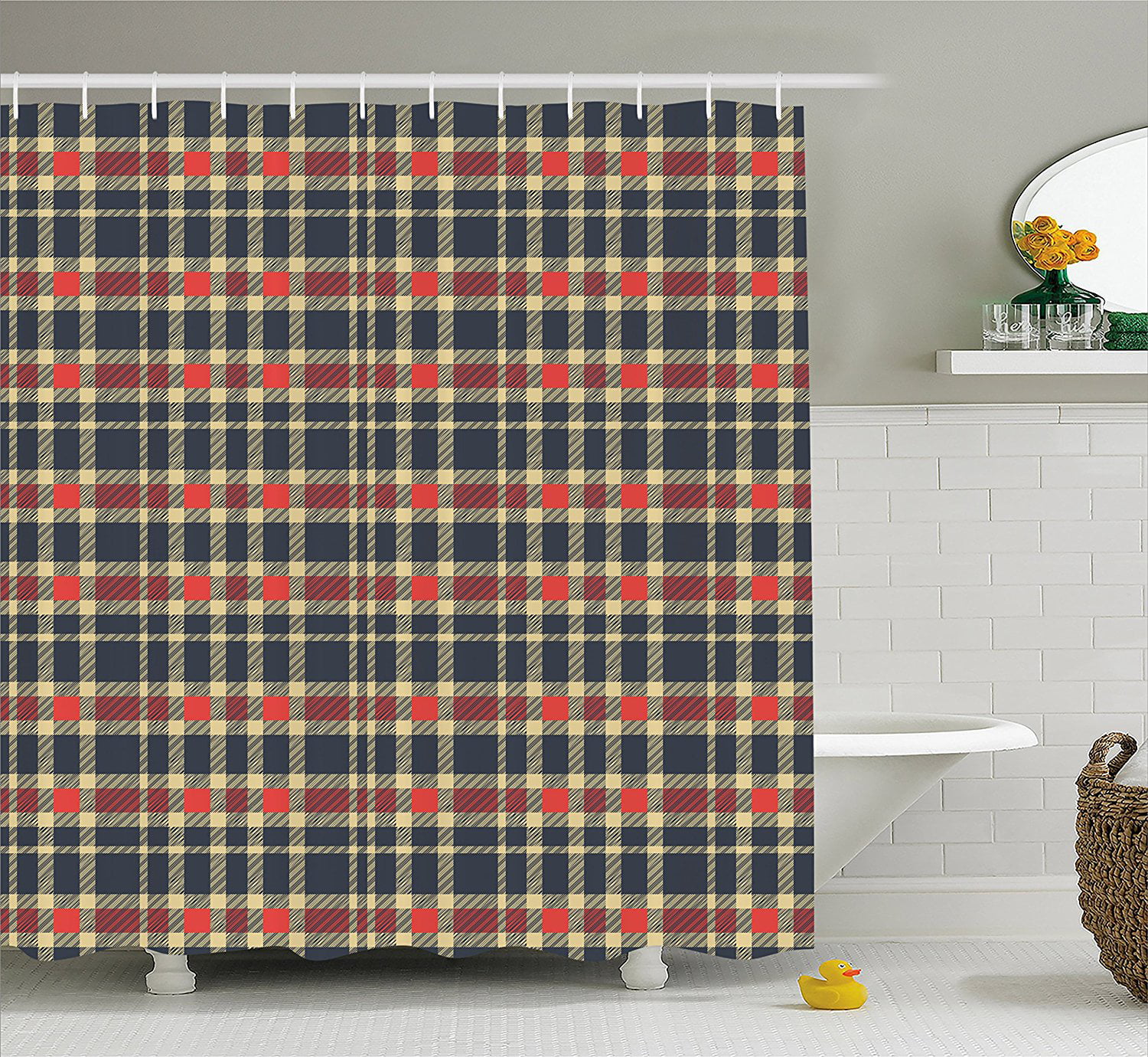 Retro Shower Curtain By Geometric, Plaid Shower Curtains Fabric