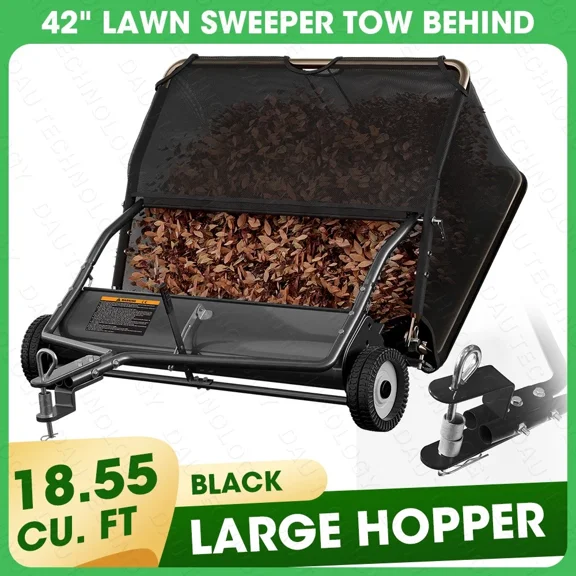 42" Tow Behind Lawn Sweeper Leaf Collector Sweeper for Lawn 18.55 Cu. ft Capacity,Black