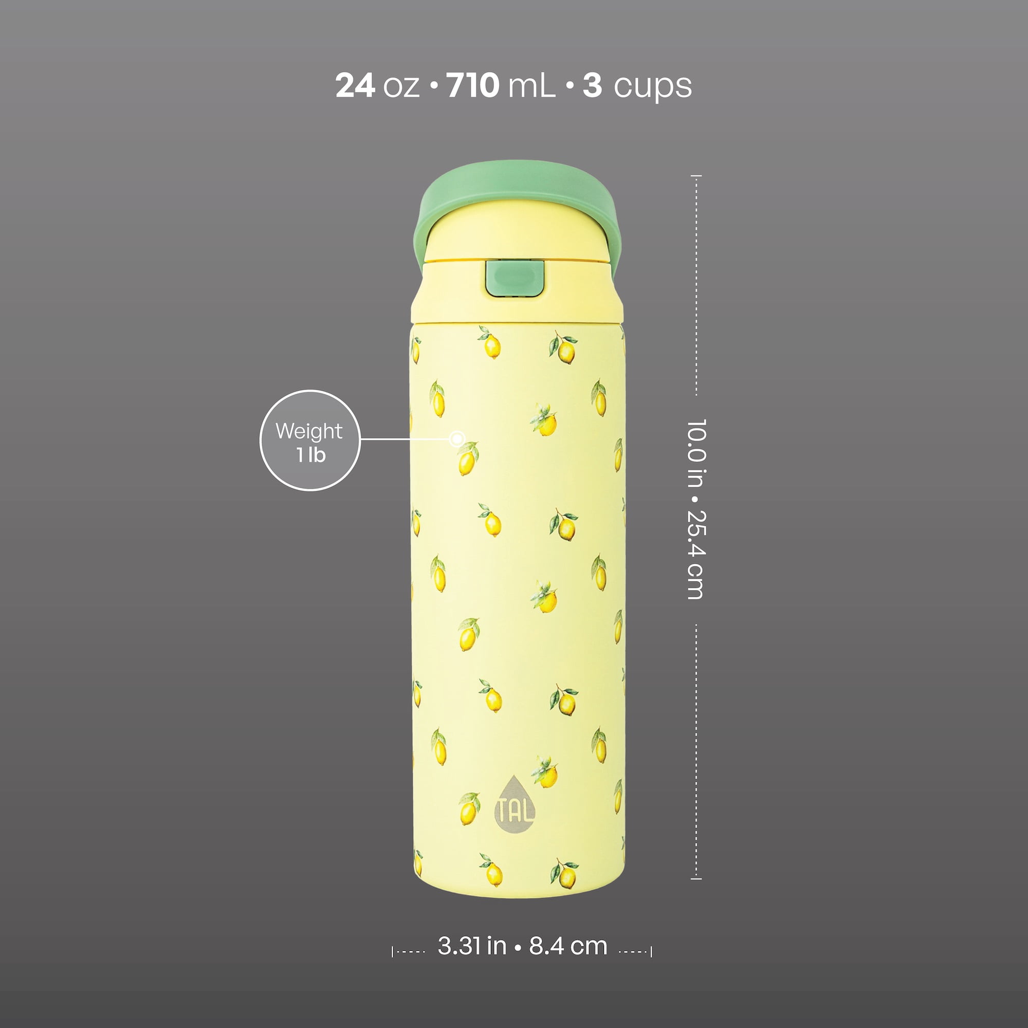 TAL 24oz Stainless Steel 2-in-1 Water Bottle with Straw and Chug Lid, Lemon