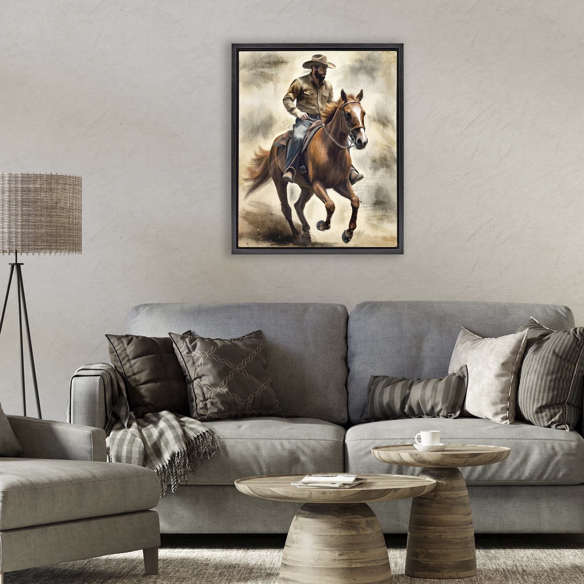 Stupell Industries Gallop Horse & Cowboy Black Framed Floater Canvas Wall Art, design by Kim Allen