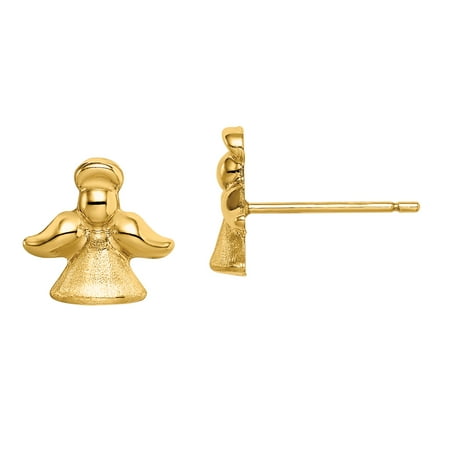 Primal Gold 14 Karat Yellow Gold Satin and Polished Angel Post Earrings
