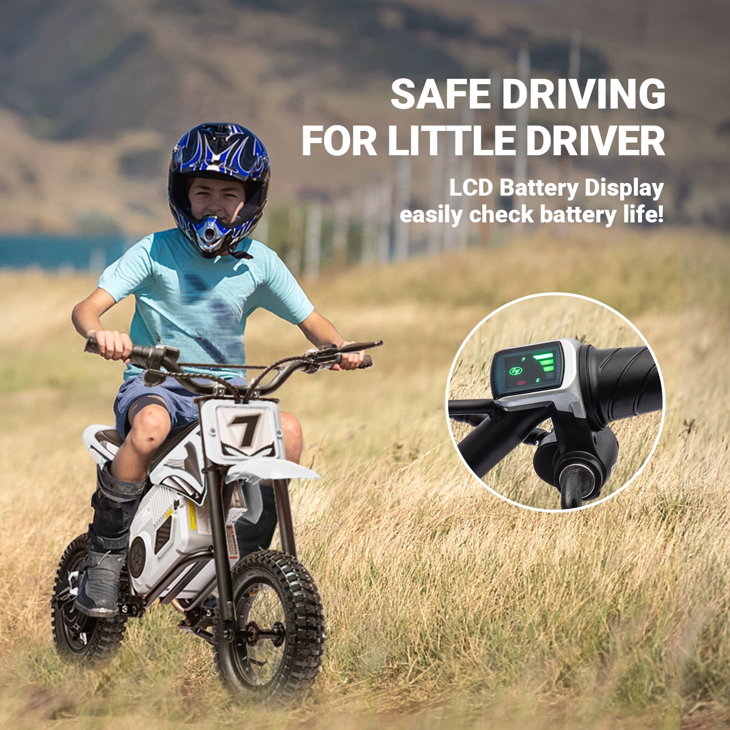 Track Seven 24V Electric Dirt Bike, 250W Ride on Motorcycle with Twist Grip Throttle, Hand-Operated Dual Brakes, Speed Up to 10 MPH, for Age 8-12, White
