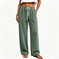 thumbnail image 4 of Women's Solid Corduroy Wide Leg Pants High Waist Drawstring Elastic Waist Comfy Casual Lounge Trousers with Pockets Green XL, 4 of 6