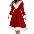 thumbnail image 2 of Sokhug Women's Holiday Christmas Dress Long Sleeve V-Neck Party Gown with Faux Fur Collar & Metallic Thread Trendy Festive Dress, 2 of 8