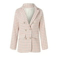 thumbnail image 5 of YDFCWXW Blazers for Womens Double Plaid Tweed Blazer Jacket Chic Notched Lapel Slim Office Coat Suits Pink, XXL, 5 of 9
