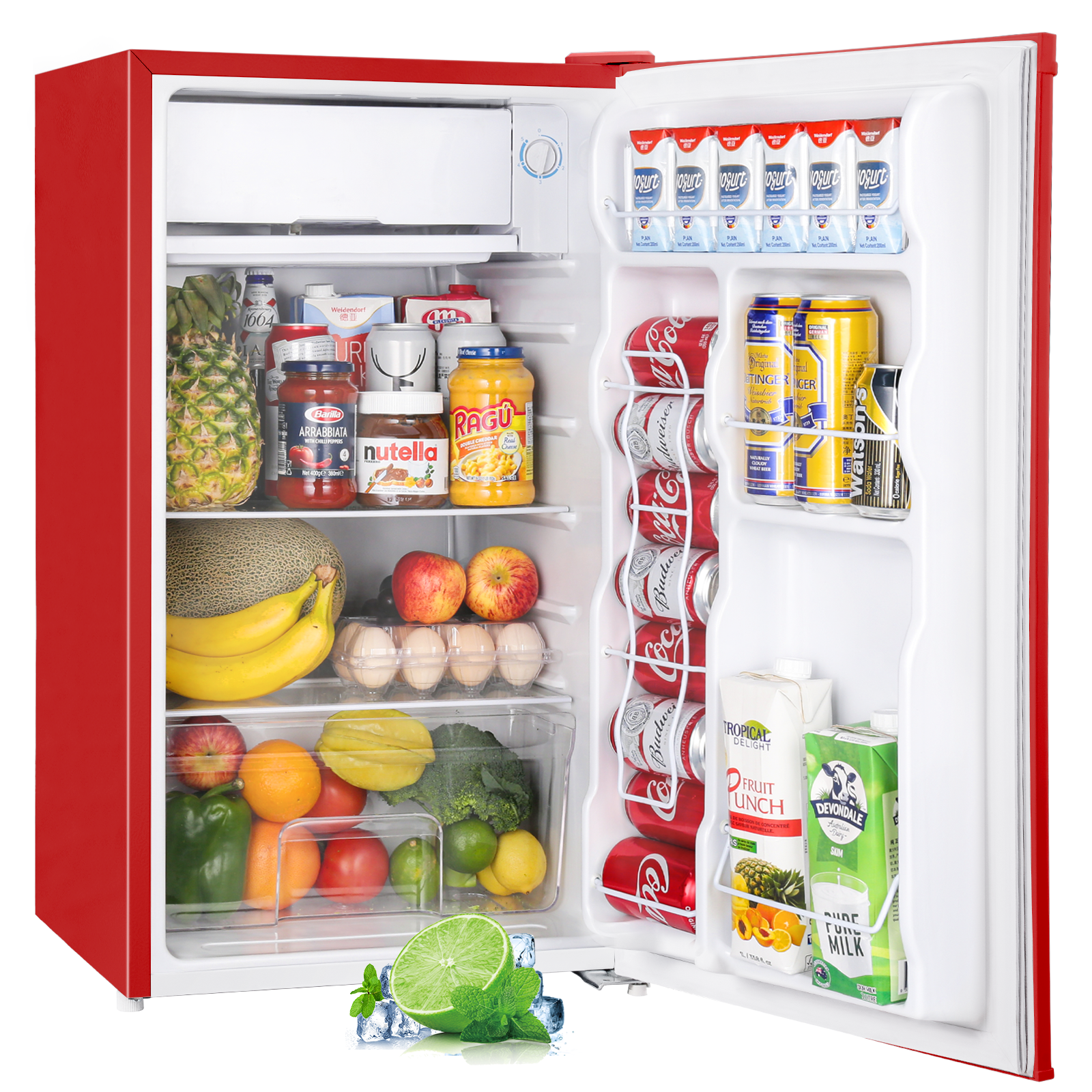 Upstreman Mini Fridge with Freezer, 3.2 Cu.Ft Small Refrigerator Single Door Compact Refrigerator for Dorm Office, Adjustable Thermostat, Low Noise, BR321 Red