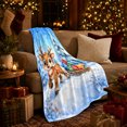 thumbnail image 3 of Cheerful Reindeer Pulling Knit Hat Sled Snowy Pine, Festive Holiday Scene, Warm Flannel Blanket for Cabin and Lodge, Art Lovers Christmas Gift, Celestial Home Decor, 3 of 9