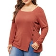 thumbnail image 4 of Agnes Orinda Plus Size Top for Women Side Button Square Neck Long Sleeve Casual Tunic Blouse 3X Red Brown, 4 of 6