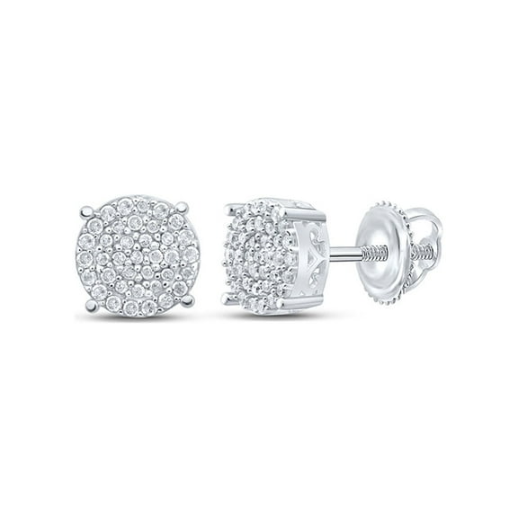 Sterling Silver Womens Round Diamond Cluster Earrings 1/3 Cttw