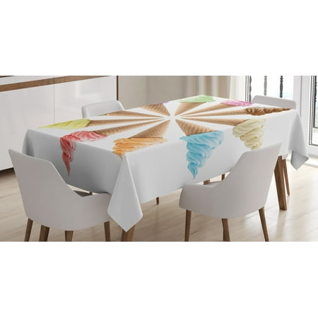 Pictures Ice Cream Cones - Ice Cream Decor Tablecloth, Cones with Various Flavors Forming a Stylish Row Summer Season Picture, Rectangular Table Cover for Dining Room Kitchen, 52 X 70 Inches, Multicolor, by Ambesonne