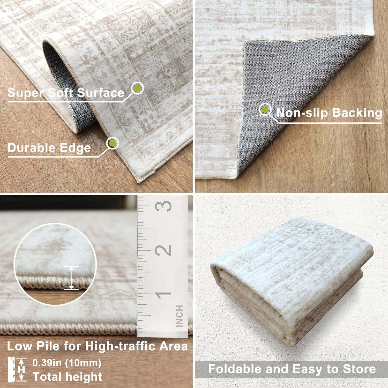 METSAVAIM 5x7 Area Rug - Ultra Soft Vintage Beige Area Rug for Bedroom, Living Room & Office | Non-Slip Machine Washable Rugs, Ideal for Indoor & Outdoor Use