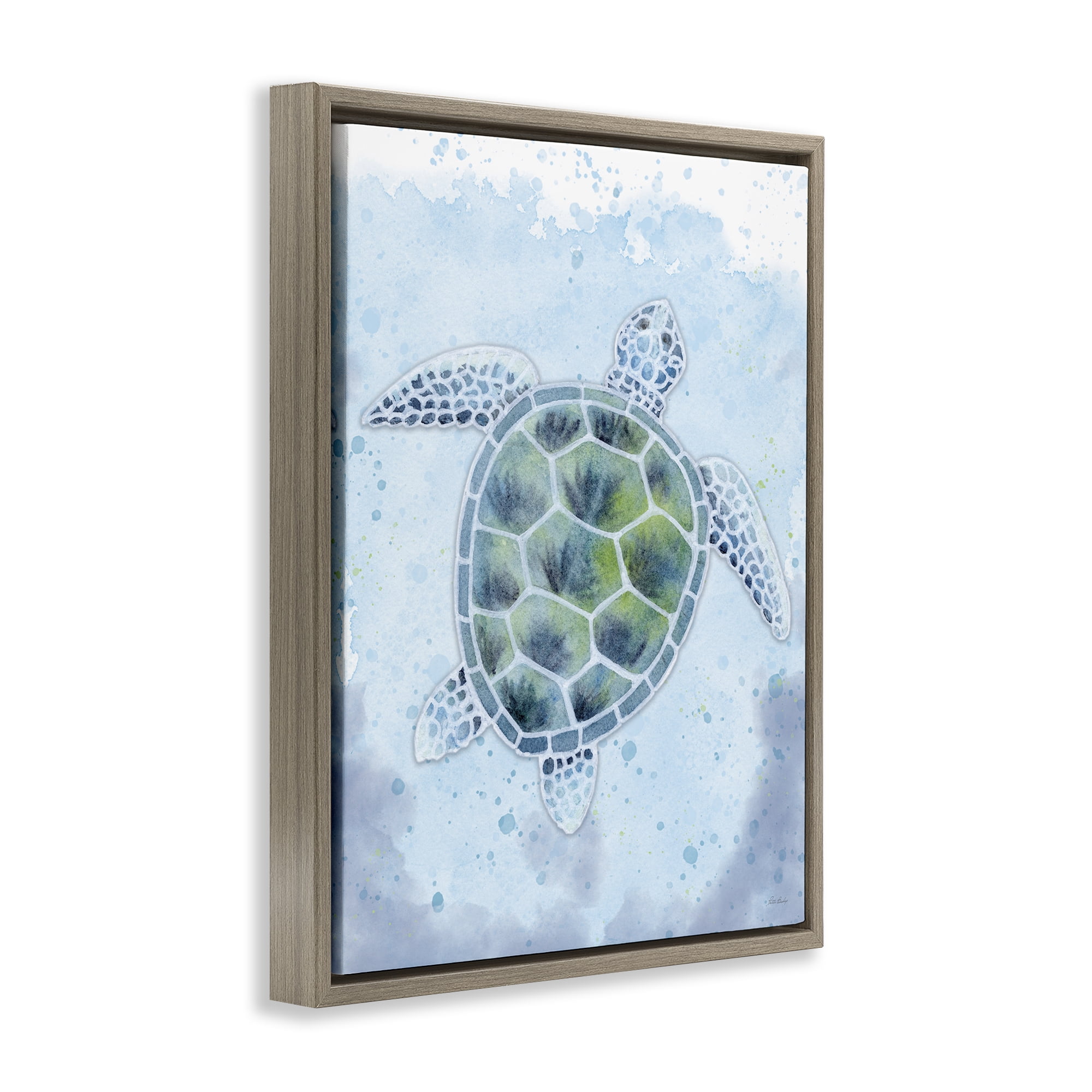 Stupell Industries Stained Glass Turtle Nautical & Beach Painting Brown Floater Framed Canvas Art Print Wall Art, 17 x 21
