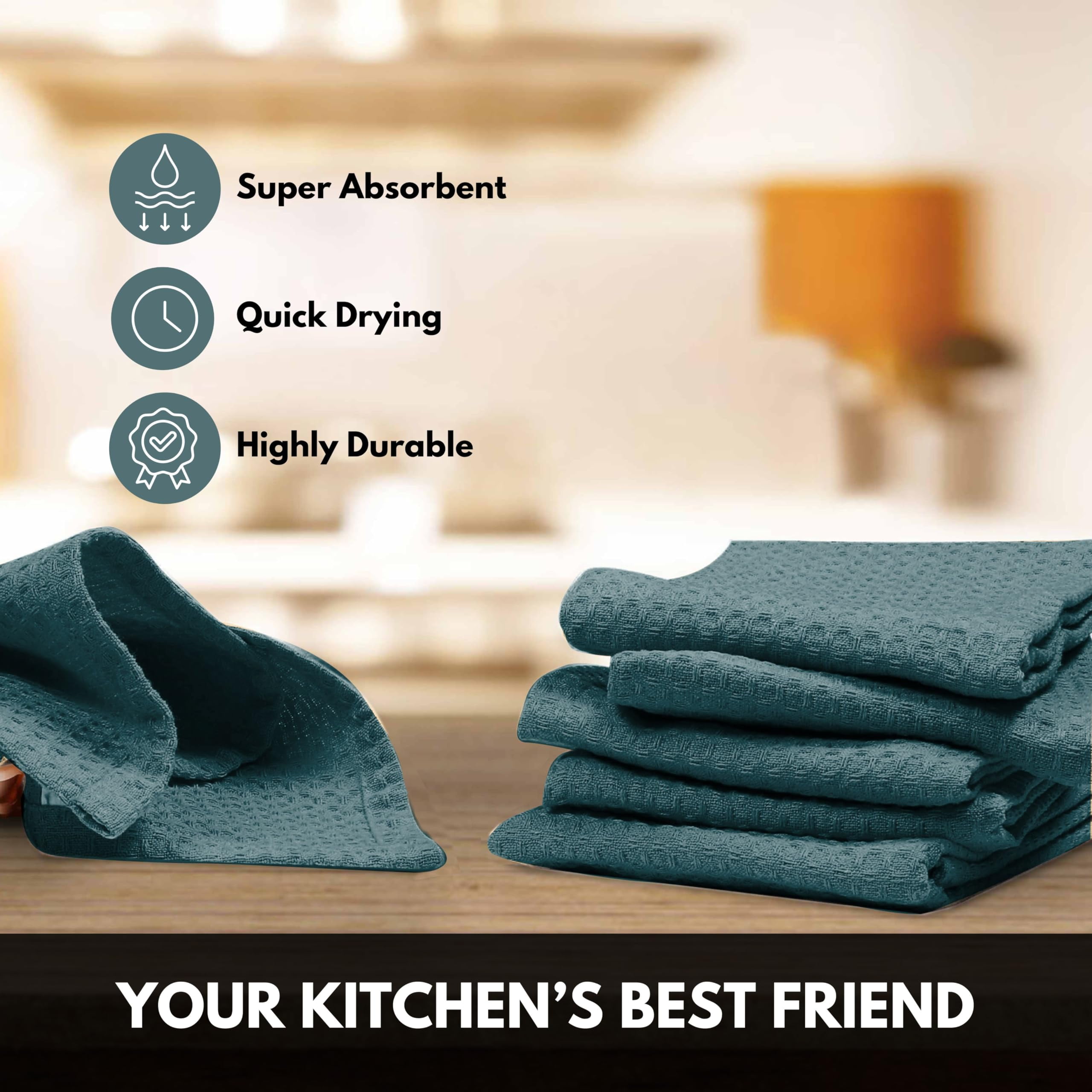 Softopia Cotton Teal Green Kitchen Towels – Waffle Weave, 100% Cotton, Soft & Absorbent, Fast Dry, Durable, 16x26 Inches, Perfect for Dish Drying, Bar, Cleaning, and Everyday Use, Set of 12, Teal