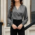 thumbnail image 4 of RQYYD Womens Business Casual Blouses Dressy Work Tops Fall Fashion V Neck Pleated Long Sleeve Shirts, 4 of 6