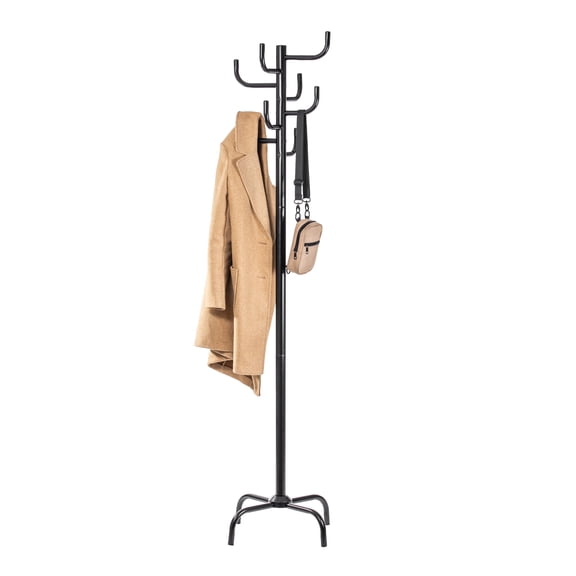 Black Freestanding Coat and Hat Rack  with 8 -Hooks  HAOG Home and Office Goods