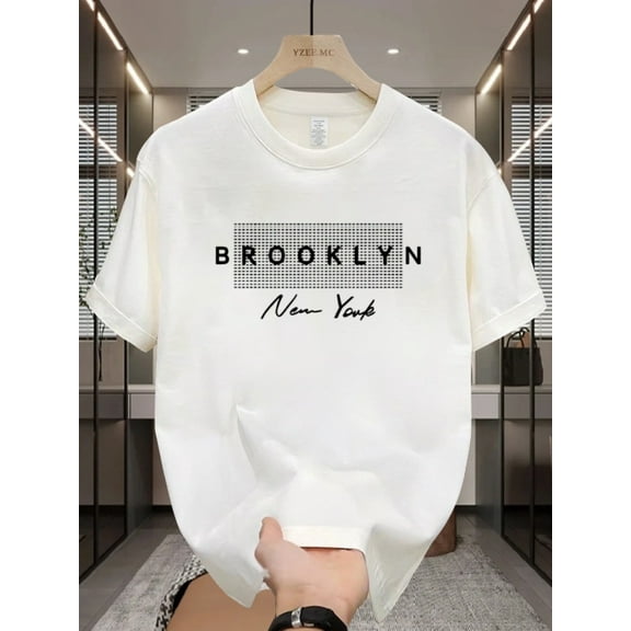 Men'S Cotton T-Shirt Brooklyn New York Graphic, Casual Crew Neck Short Sleeve Tee, All-Season Comfort Fit Top, 100% Cotton Knit Fabric, 200gsm - Regular Fit