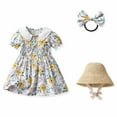 thumbnail image 2 of Odeerbi Toddler Girl Summer Beach Dress with Sun Hat Baby Flower Print Suspender Dress With Hat Hairpin Suit White, 2 of 9
