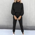 thumbnail image 6 of Soyumi Fashion Clothing Flannel Lounge Crewneck Basic Sweatsuits Warm Homewear Hoodie and Pants Matching Sets Women Clothing Terry Cardigan Outfits Sleepwear Cozy Shirt Trousers Sets Fall, Black, 6 of 7