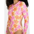 thumbnail image 4 of No Boundaries Hilo Hibiscus Cutout One-Piece Swimsuit with Long Sleeves, Women's XXS-XXL, 4 of 5