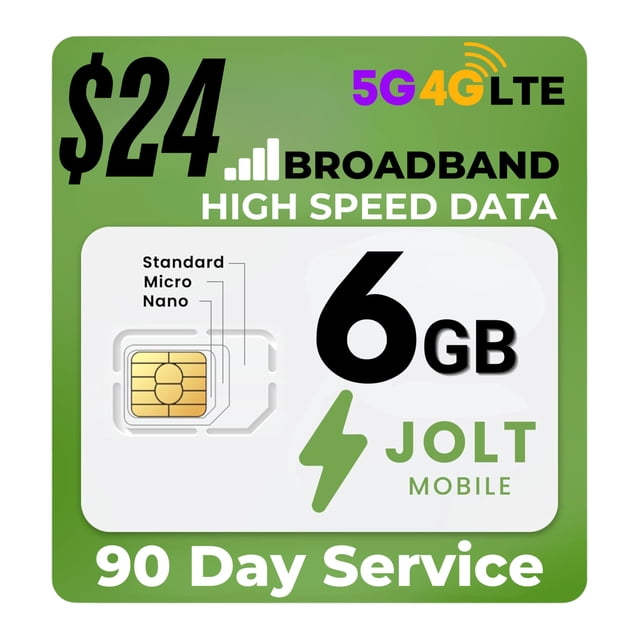 Tarjeta SIM Jolt Mobile 6 GB 5G 4G LTE cobertura nacional de AT&T