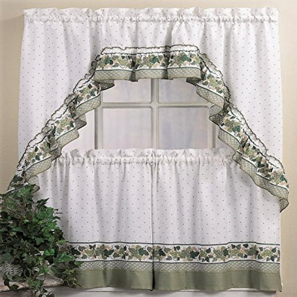 CHF & You Cottage Ivy Country Curtain Tier And Swag Set, Multi, 56-Inch ...