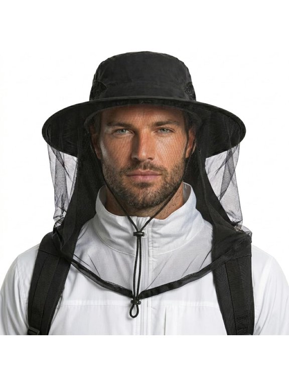 Mosquito Net Hat UPF 50+ Sun Protection, Beekeeper Hat with Stowa Neck Flap, Lightweight Outdoor Fishing Hiking Camping Gardening Bug Shield for Men & Women Black