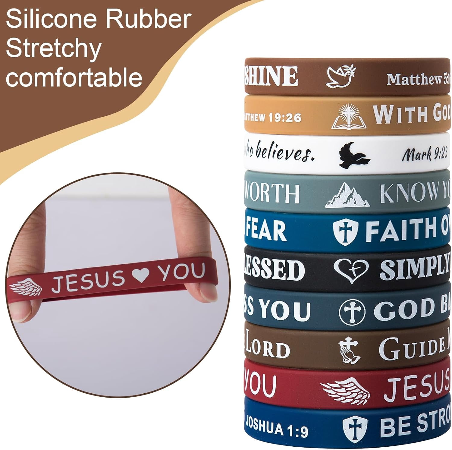 Bible Verse Bracelets 40 Pcs Silicone Wristbands Cute Christian Bracelets Comfortable and Lightweight Perfect Religious Gifts for Men, Women