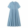 thumbnail image 6 of SAWOBUUN Womens Summer Linen Maxi Dress Short Sleeve V Neck Pleated Loose Fit Casual Beach Vacation Long Dress with Pockets, 6 of 6