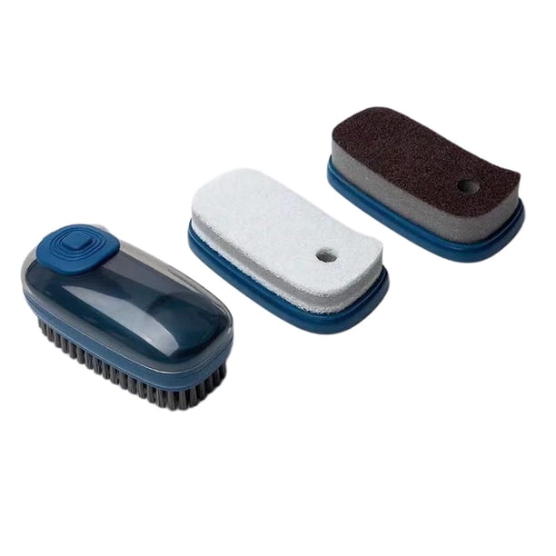 Paquete de 3 cepillos de palma dispensadores de jabón, cepillo de cocina para platos, ollas, sartenes y fregaderos. Azul