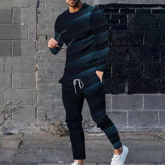Wavsuf 2pcs Jogger Set Men Long Sweatsuits Sets for Mens Tight Shirt Sweatshirt and Sweatpants Blue Size M