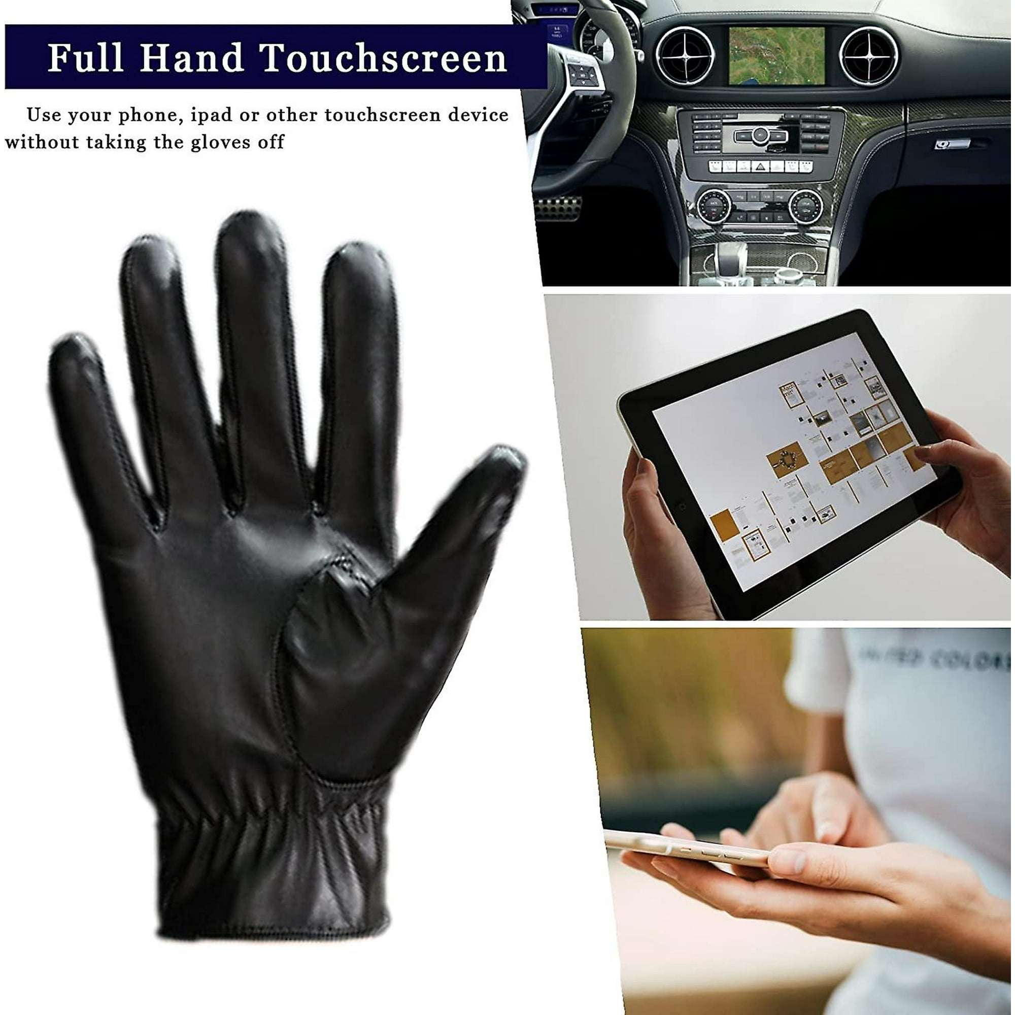 Winter Pu Leather Touchscreen Gloves Classic Men Black Warm Driving Cycling