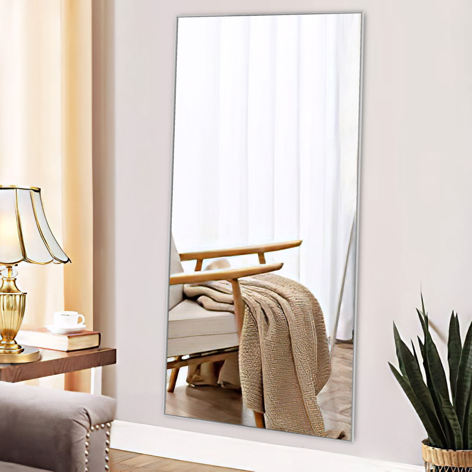 MAYEERTY 47"*22" Full Length Body Mirror Floor Hanging Mirror for Bedroom Dorm Room Silver