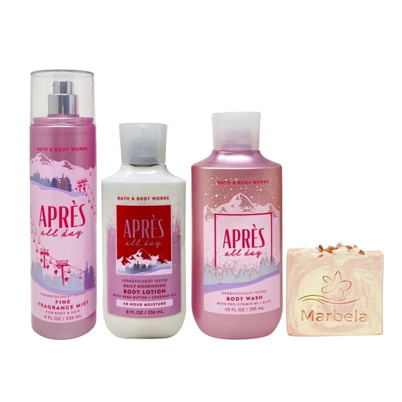 Bath & Body Works Après All Day  Fine Fragrance Mist, Body Wash and Daily Nourishing Body Lotion with a Himalayan Salts Springs Bar Soap