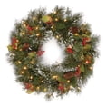 thumbnail image 2 of Kuokaa Lighted Snowy Pinecone Christmas Wreath, 17.72 x 17.72 in Green PVC Pine Needle Wreath with Red Berries, Holiday Front Door Wall Window Fireplace Decor, 2 of 7