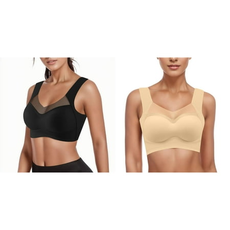 (2-Pack) 2025 New Women s Comfortable andy Women Bras Wireless Plus Size Sports Gathering Thin Bra Pack of Bras for Women and Tank Top Style Mesh Sports Bra Underwear without Steel Rings
