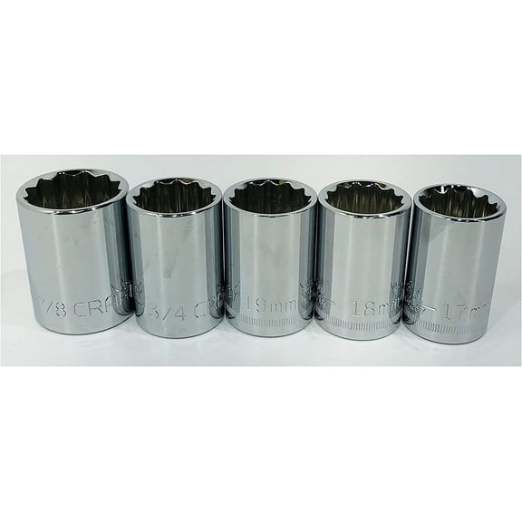 Craftsman 5 Piece 1/2" Drive Standard and Metric 12pt Socket Set (Bulk Packaged)