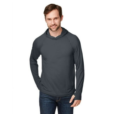 North End NE105 Unisex JAQ Stretch Performance Hooded Long Sleeve T-Shirt-Carbon-XXS