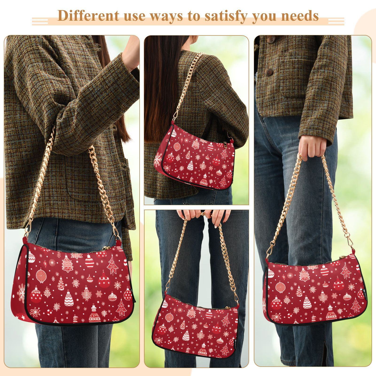 Christmas Decorations RedWomen Small Shoulder Bag Crossbody Tote Hobo Bags Purse Clutch Handbags with Chain Strap for Women
