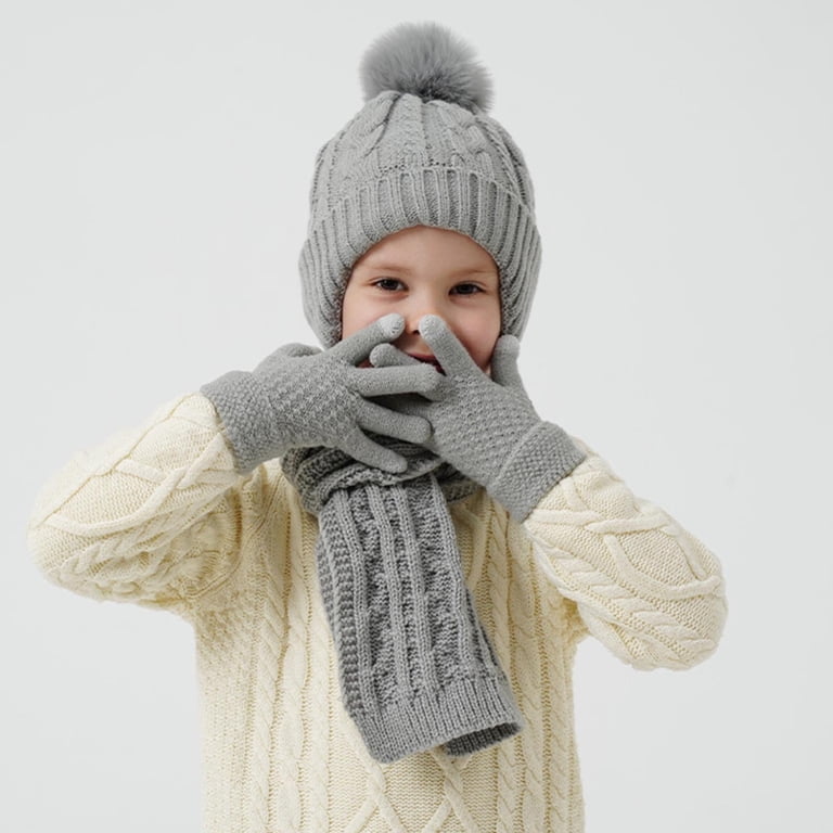 qolati Kids Winter Knit Warm Beanie Hat Scarf Gloves Set  display picture 1
