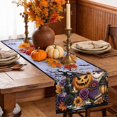 thumbnail image 6 of Halloween Table Runner - 90 Inch Long Orange Spooky Pumpkins Floral Bats Fall Purple Cotton and Linen Blended Dress Scarves Farmhouse Table Runner for Kitchen Dining, Coffee Table, 13" x 90", 6 of 8