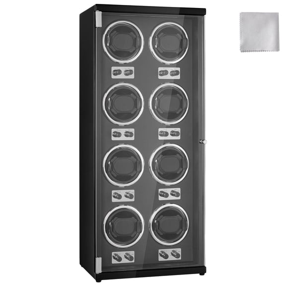 Watch Winder for 8 Automatic Watches Super Quiet Japanese Mabuchi Motors Blue LED Light High Density Board Black PU Case